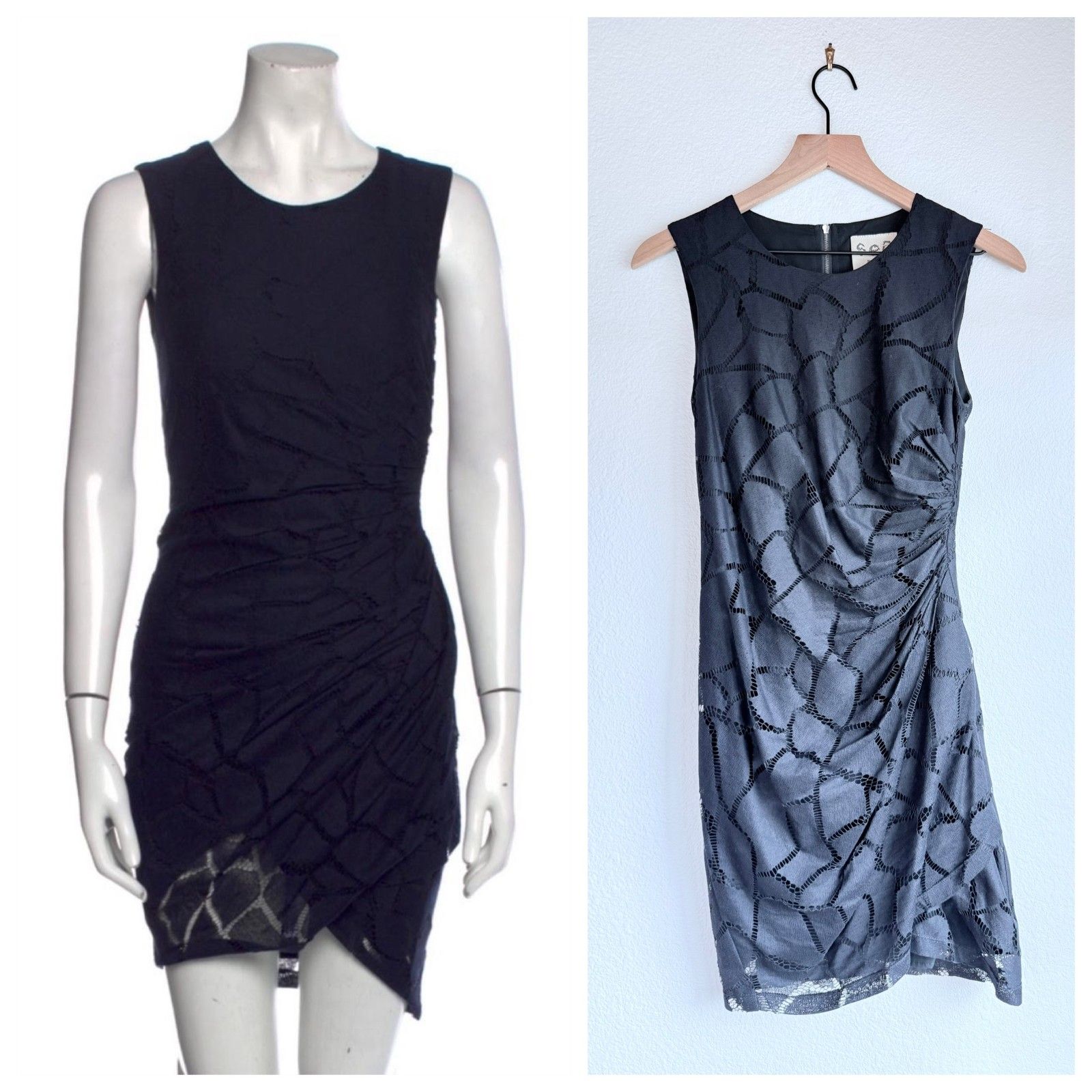 Euc Sea New York Netted Lace Sleeveless Ruched Mini Sheath Dress In Navy Size 2